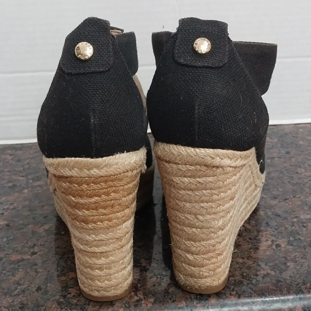 Michael Kors Black and Cream Wedge Sandals...Size 6.5.